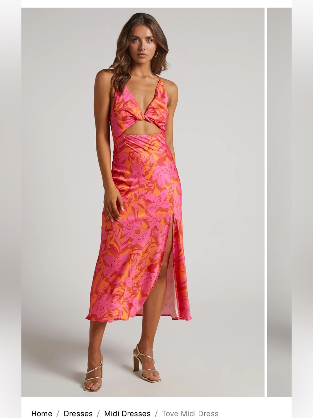 Showpo Pink & Orange Floral Cutout Midi Dress